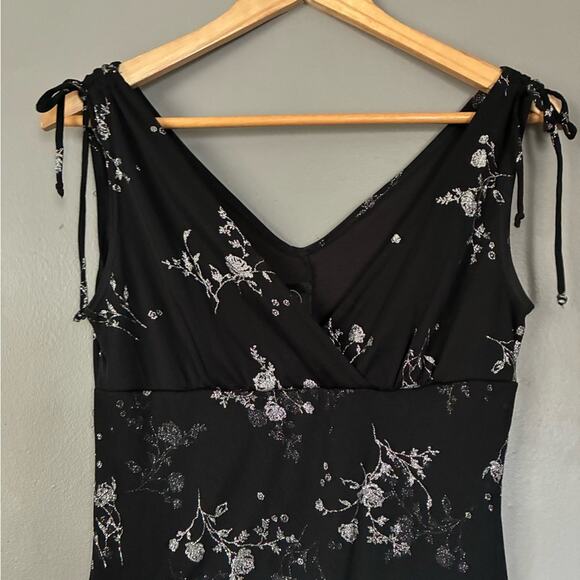 Y2K Vintage Black Floral Midi Dress whimsygoth Dark Romantic boho Size S - Picture 6 of 10